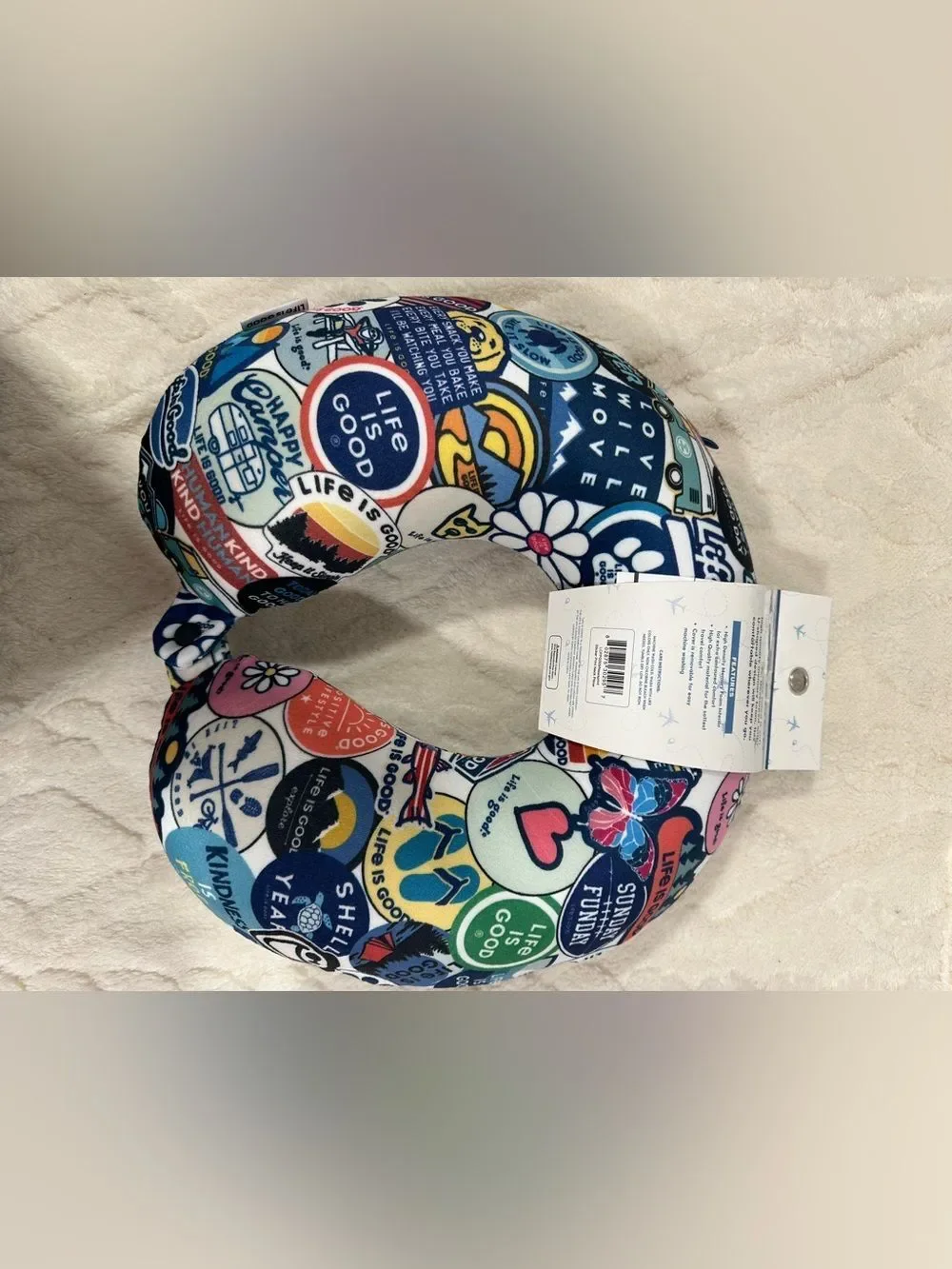 Life is Good Memory Foam Travel Soft Supportive Travel Stickers Neck Pillow
